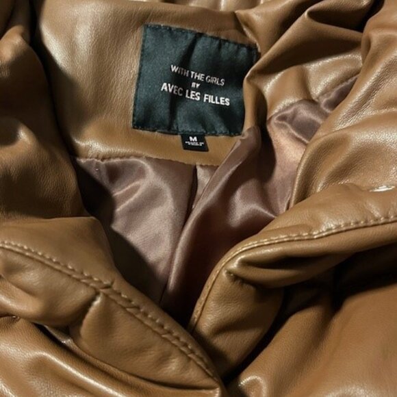 With the Girls by Avec Les Filles Brown Faux Leather Puffy Jacket - Size M - Picture 3 of 4